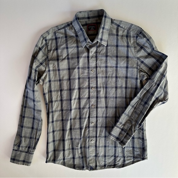UNTUCKit  Men's Button Up Shirt Long Sleeve Blue Gray Plaid Large Slim Fit - Picture 1 of 10